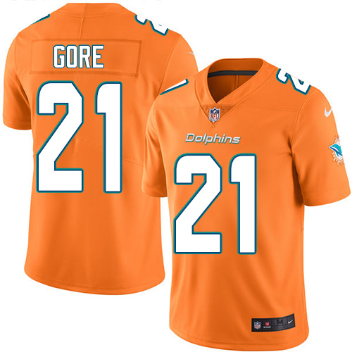 Nike Dolphins #21 Frank Gore Orange Men's Stitched NFL Limited Rush Jersey